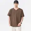 Camiseta Henley de Manga Corta Jacquard Aristocrático Estilo Old Money para Hombre, Tendencia de Verano Retro Americano de Corte Holgado Camisa Polo para Hombre