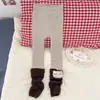 Calça Segunda Pele Infantil Outono/Inverno Veludo Plus Espessada Roupa Externa Listras Verticais Meias-calça de Veludo Integradas Coberturas para Pernas Calça Longa Quente Infantil Costurada