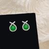 Novo Estilo Chinês Verde Calcedônia Brincos Francês Vintage Micro-incrustado Zircon Brincos Simples Luz Luxo Verde Esmeralda Orelha Jóias Femininas