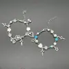 Pulseira Cruzada Europeia e Americana para Casal Melhores Amigos Dados Preto e Branco Hip-hop Feita à Mão Violão Microfone Estrela de Cinco Pontas Pulseira