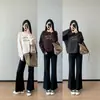 Terciopelo de arroz estilo coreano, bordado de terciopelo con cuentas, diseño de letras, efecto adelgazante, sudadera de hombros caídos para mujer, nueva colección otoño/invierno 2026, C0917W