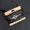 Pulseira Simples Retrô Tecida Estilo Europeu e Americano DIY Âncora de Navio Couro de Vaca Pulseira Multicamadas Conjunto Pulseira Náutica Masculina