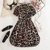 Vestido para Niñas Ropa Infantil Transfronteriza 2026 Primavera y Verano Nuevo Casual Retro Europeo y Americano Vestido Camisa de Manga Corta con Estampado de Leopardo