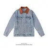 Jaqueta Jeans Estilo Americano Masculina Outono Nova Gola Contrastante em Veludo Jaqueta Solta Outerwear Top Estilo de Rua Xin Tang