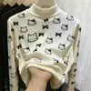 Camisa Base Feminina de Veludo Dupla Face Outono e Inverno Nova Versátil Gola Alta Meia Top Camiseta Fofa de Desenho Animado para Crianças Média e Grande