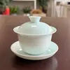 Tazón Cubierto de Jade Sancai con Grasa de Sebo Tazón de Té de Porcelana Blanca Flotante Taza de Té Cuerpo Delgado Juego de Té Tazón Cubierto Tazón de Té Taza Pequeña de Kung Fu
