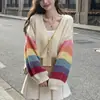 Cardigan Tricotado Colorido Macio e Ceroso Curto Colorido Arco-Íris Estilo Preguiçoso para Mulheres Nova Coleção Primavera & Outono 2025 Suéter de Design de Nicho