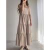 Vestido de Verão Feminino Estilo Japonês 2026 Doce em Camadas Bolo Versátil Cor Sólida Alça Vestido Evasê em 4 Cores