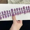 Unhas Usáveis Artesanais Xadrez Bordô Estilo Francês Strass Roxo Uva Olho de Gato Removíveis Pontas de Unha Postiça Celebridade da Internet Atacado