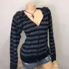 Cárdigan con capucha y cremallera a rayas negras y grises estilo milenio Y2K para mujer, corte ajustado, chaqueta sudadera fina para principios de otoño