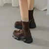 Botines Delgados de Moda Coreana Patchwork de 7 cm 2025 Otoño e Invierno Nuevos Punta Redonda Suela Gruesa Tacón Grueso Botines Cortos Versátiles Botas de Motocicleta