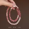 Pulseira de Pérola Shijia Cristal de Morango Rosa Duplo Moda Círculo Duplo Empilhado Usando Flor de Pessegueiro Livro Vermelho de Equitação Pulseira do Mesmo Estilo para Mulheres