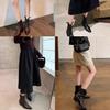 Botines Cortos Estilo Nuevo Otoño e Invierno 2026, Elegantes Botines Ajustados de Mezclilla Retro con Punta Puntiaguda y Corte en V, Botas Vaqueras Occidentales con Tacón Grueso y Sin Arrugas para Mujer