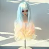 Peruca para boneca BJD 346 cabelo longo cacheado tingido em degradê, peruca sintética de seda macia fofa e doce para bonecas