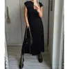 Vestido Nuevo de Primavera 2025 Transfronterizo Ropa de Mujer Europea y Americana Elegante y a la Moda Cuello Redondo Sin Mangas Plisado Vestido Largo