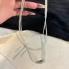 Collar de Perlas Roto de Plata Apilado de Doble Capa, Cadena de Suéter de Alta Gama, Popular Cadena Clavicular de Perlas Apiladas Roto de Plata