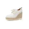 Sapatos Plataforma com Salto Anabela de 10cm para Mulheres, Couro Genuíno, Novo Modelo 2026, Bico Fino, Cadarço, Sapatos de Couro com Salto Super Alto para Mulheres Baixas