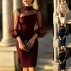 Bestseller transfronterizo europeo y americano de Amazon 2026: vestido bodycon de malla patchwork, sin espalda, entallado a la cintura, cuello alto