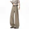 Calças de perna reta, perna larga, caimento solto, calças casuais de perna reta estilo americano para homens, calças de workwear lavadas de verão, cinza