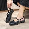 Novas Chinelos Mary Jane Primavera e Verão para Mulheres Sandálias de Salto Alto Bico Francês Fivela Boca Rasa Sapatos Vazados Retrô para Mulheres Verão