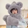 Touca de Ursinho para Meninas, Cachecol Infantil com Capuz, Cachecol Fofo Quente de Inverno, Conjunto de Três Peças Integrado de Pelúcia com Luvas Engrossadas