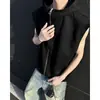 Chaleco sin mangas con capucha blanco para hombre, diseño de verano, cremallera metálica, camiseta, hombro, chaleco pesado corto americano de manga corta