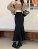 Falda Cola de Pescado Otoño e Invierno 2025 Nueva Falda Tejida Media Longitud Cintura Alta Falda de Cadera Falda Línea A Falda Larga para Mujer