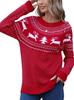 Suéter de Natal Europeu e Americano Cruzado Outono e Inverno Comércio Exterior para Mulheres, Tricô Solto Jacquard Gola Redonda Versátil Casual Pulôver