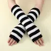 Guantes de punto transfronterizos a rayas de bloques de color de lana de medio dedo, nuevos calentadores de brazos cálidos y de moda para mujer de otoño e invierno de longitud media