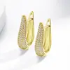 Brincos Europeus e Americanos de Moda em Formato de U, Venda Quente Transfronteiriça, Brincos de Cobre com Zircônia Micro-Pavimentada, Brincos de Zircônia Exquisitos, Elegantes e Modernos