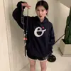 Sudadera Sencilla Estilo Coreano con Estampado de Letras Holgada Casual Versátil Top Azul Marino Estilo Perezoso Otoño e Invierno Sudadera con Capucha