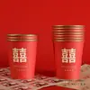 Taza de Papel Dorada para Boda Tazón de Papel Desechable Juego de Cuatro Piezas Extra Grueso Suministros para Celebración de Bodas Vajilla para Banquete de Boda Vasos y Palillos para Boda