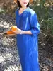 Vestido de Retazos Artístico con Cuello en V Estilo Pastoral Vestido de Manga Corta Nuevo de Verano Suelto de Algodón y Lino Vestido de Longitud Media