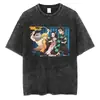 Camiseta Gráfica de Anime Harajuku para Hombre Estilo Callejero Retro Algodón Lavado Ácido Camiseta Oversize Manga Corta Holgada Top Camiseta Estilo Europeo y Americano