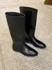 Versão em couro~Botas pretas altas estilo vintage coreano para mulheres, versáteis e afinam a silhueta, botas de montaria com salto grosso, botas longas acima do joelho