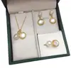 Juego de Pendientes Anillo Colgante de Perla de Agua Dulce Redonda de Concha Marina Natural de Zhuji Juego de Joyería de Perlas Venta al por Mayor Dropshipping