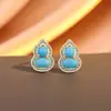 Novos Brincos Turquesa Estilo Chinês para Mulheres Prata Esterlina 925 Tendência Nacional Retrô High-End Brincos Cabaça Azul Versáteis