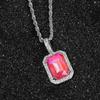 Venta Caliente Europea y Americana Mocha Fluorescente Cuadrado Sólido Zircón Color Piedra Colgante Hip-Hop Microincrustado Zircón Collar para Hombres y Mujeres