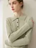 Suéter 100% cachemira pura para mujer, top versátil de punto liso, color liso, cuello polo, jersey, cálido suéter de manga larga