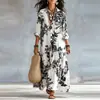 Vestido largo de comercio exterior transfronterizo europeo y americano con cuello camisero y manga larga, estampado bohemio, vestido casual nuevo para mujer
