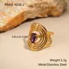 Anillo Irregular de Acero Inoxidable Chapado en Oro con Circonita Incrustada, Diseño Europeo y Americano Transfronterizo, Joyería Ins de Nicho para Mano al por Mayor