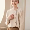 Novo Cardigan de Malha Cashmere Outono Inverno Gola Redonda Cor Sólida Cruzado de Botão Único Peça Externa Feminina Suéter Grosso Solto Slim