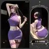 Lingerie Sexy Noite Dourada: Sedutor Conjunto de Duas Peças de Tricô Roxo Costas Nuas, Roupa Bodycon Sem Mangas Hot Girl Puro Desejo Qqny