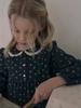 Vestido Princesa com Gola de Boneca Lou Europeu e Americano Estampado Floral Preto de Manga Longa para Meninas Saia Base para Passeio de Outono