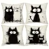 Funda de Almohada Minimalista Gato Blanco y Negro Más Vendida Transfronteriza para Decoración de Sofá del Hogar, Cojín de Coche y Oficina