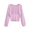 Meninas Modernas Frequentemente Usam Camisetas Curtas Plissadas, Que Marcam a Cintura, de Gola Redonda e Manga Longa para a Primavera, Que São Peças de Base Fashion, Versáteis, de Caimento Solto e Emagrecedoras
