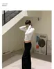 Jeans Preto de Cintura Baixa Wide Leg Feminino Verão Novo Retro Reto Solto Emagrecedor Versátil Calça Micro Flare