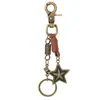 Chaveiro Estrela de Cinco Pontas Vintage Desgastado, Pingente Personalizado de Couro Trançado, Chaveiro de Carro Estilo Retro Americano