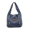Bolsa Jeans Harajuku Style com Etiqueta Simples 2026 Primavera Feminina Estilo Coreano Casual Diária para Trabalho Ombro Transversal