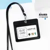 Portatarjetas de identificación exclusivo de cuero genuino transfronterizo, gafete de trabajo personalizado con tres ranuras para tarjetas, cordón para gafete de trabajo, gafete de autobús